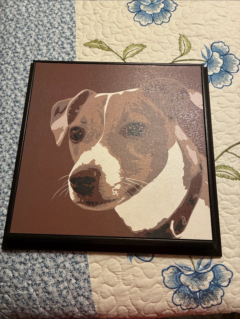 Framed Brown and White Dog Portrait Wall Art